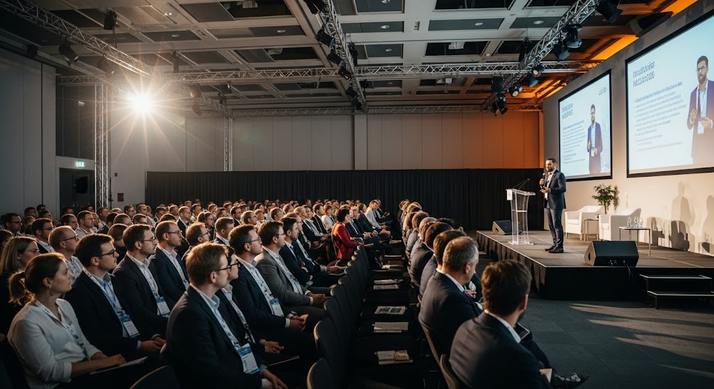 Conference setting with audience