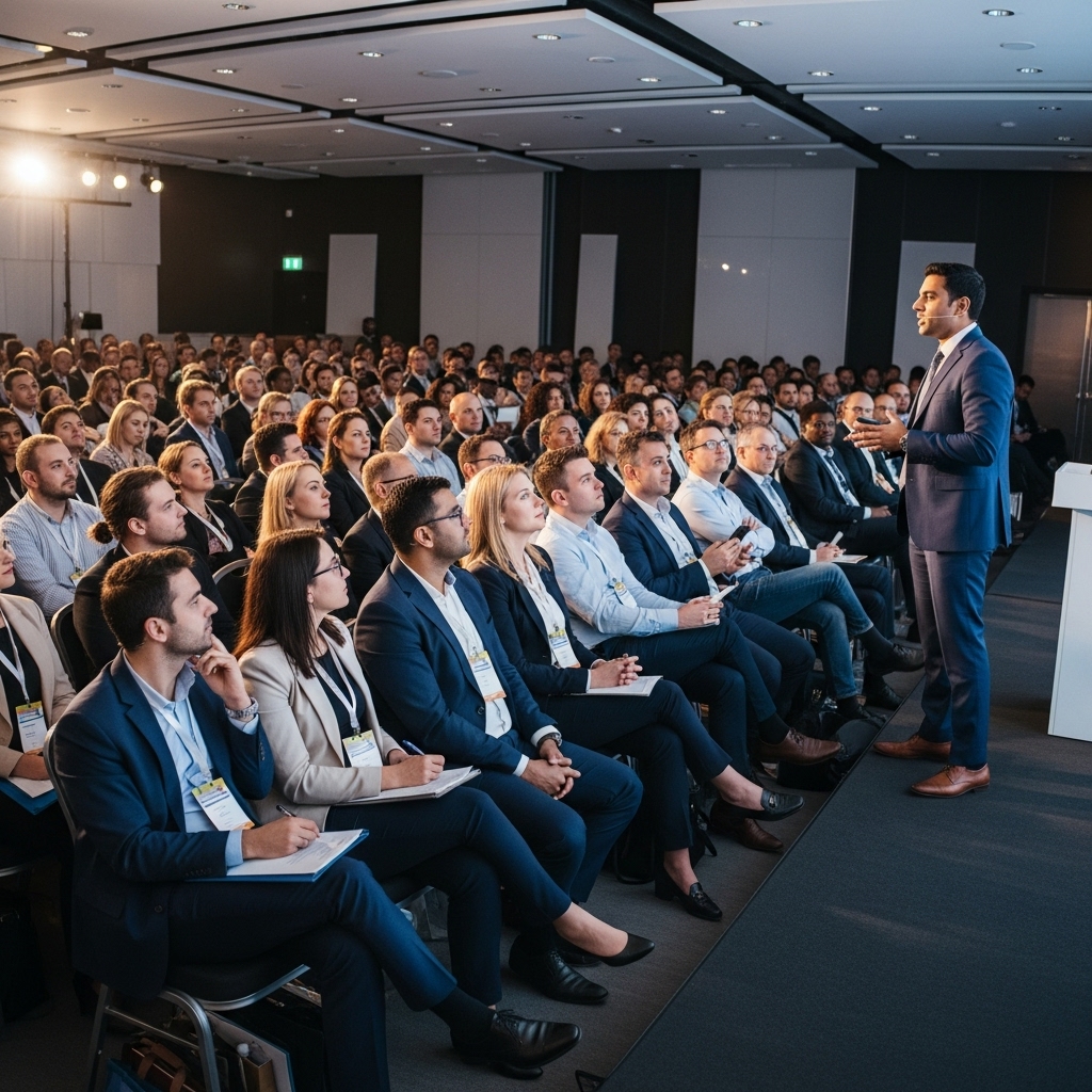 Conference setting with audience