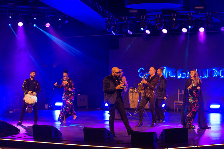 Concert crowd with raised hands