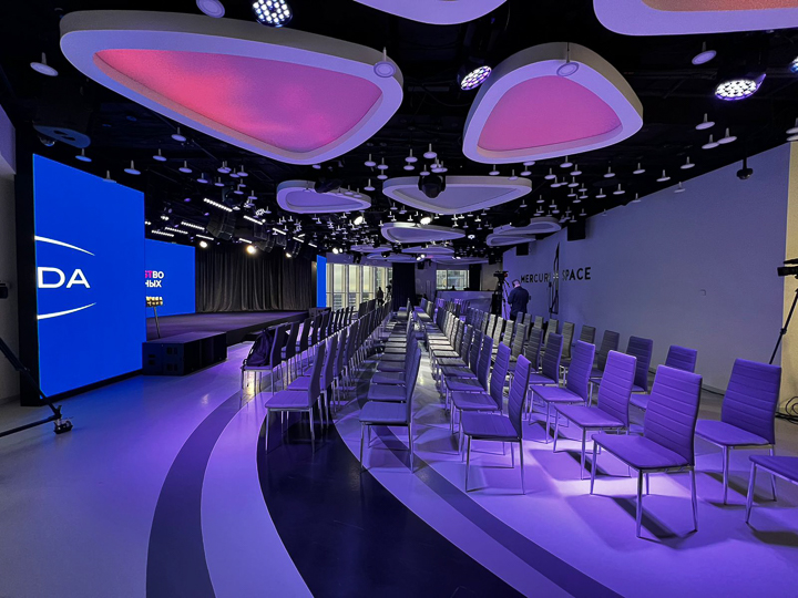 Event venue with purple lighting